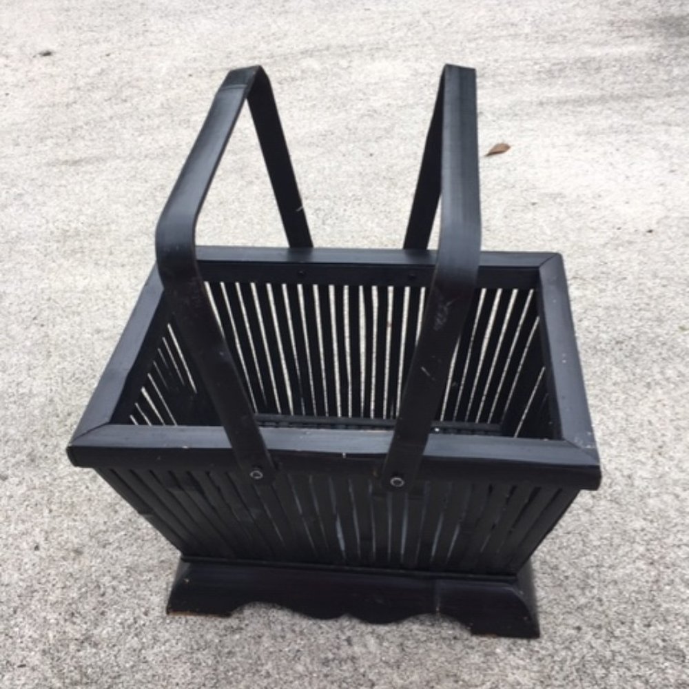 Black Bamboo Rattan Rustic Cane Basket 9x12